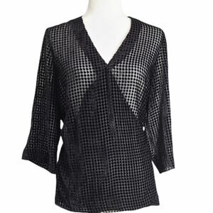 L'AGENCE Black Wrap Sheer Blouse Size Small‎